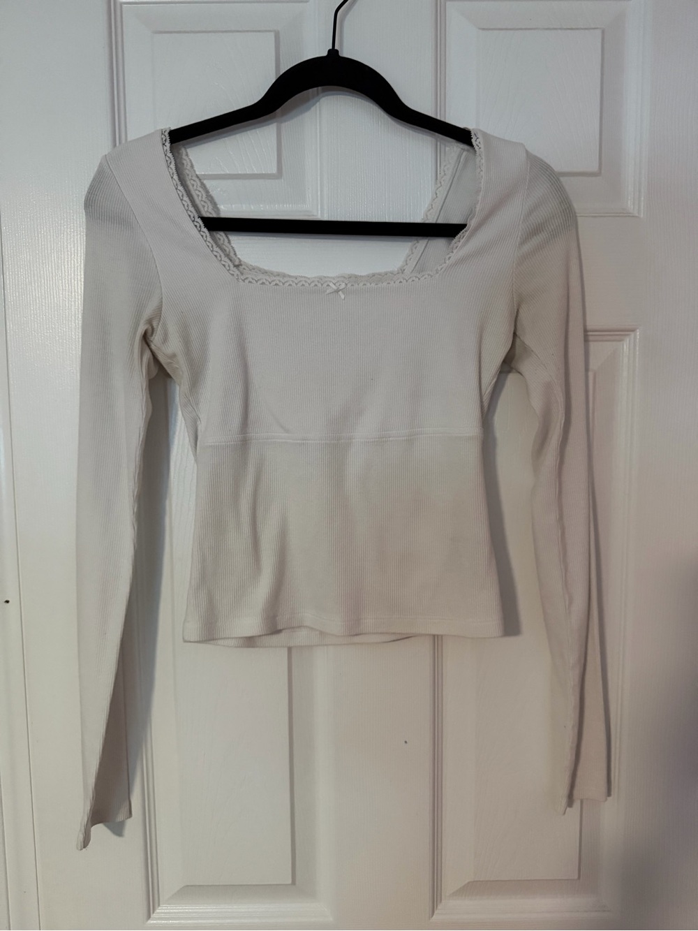 UGC American Eagle Outfitters Cream Ribbed Square Neck Long Sleeve Top
